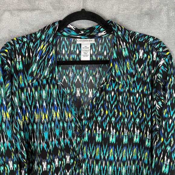 Catherines Top Womens 3X Green Button Down 3/4 Length Sleeve Office Casual - Picture 2 of 13